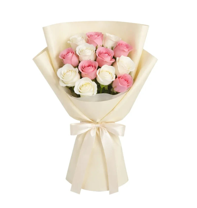 Romantik Beyaz Pembe Güller Buketi
