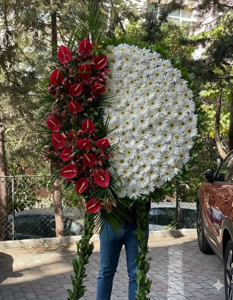 Çift Kırmızı & Beyaz Gerbera Çelenk