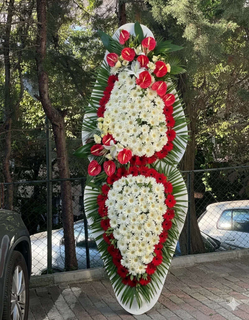 Kırmızı Gerbera ve Beyaz Lilyum Çelenk